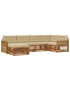 Set di divani da esterno con cuscino 6 pcs Naturale e Beige 2