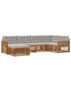 Set di divani da esterno 6 pcs Naturale e Grigio Chiaro 2