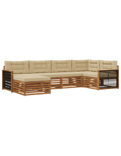 Set di divani da esterno con cuscino 6 pcs Naturale e Beige 2