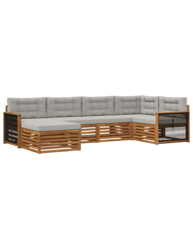 Set di divani da esterno 6 pcs Naturale e Grigio Chiaro
