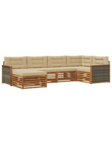 Set di divani da esterno con cuscino 6 pcs Naturale e Beige