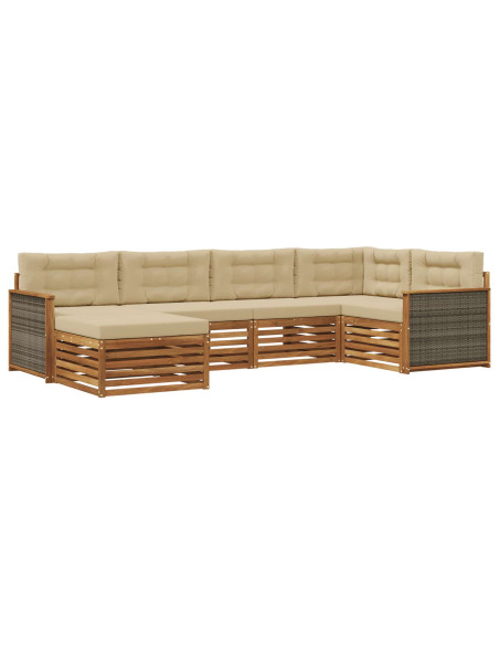 Set di divani da esterno con cuscino 6 pcs Naturale e Beige
