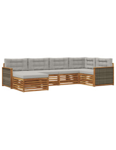 Set di divani da esterno 6 pcs Naturale e Grigio Chiaro 2