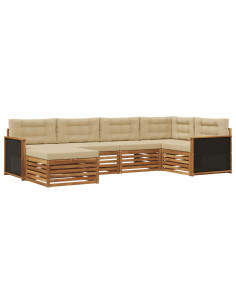 Set di divani da esterno con cuscino 6 pcs Naturale e Beige 2
