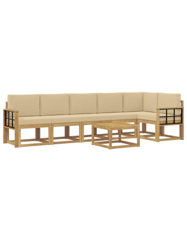 Set di divani da esterno 7 pcs Bianco e Beige Poliestere