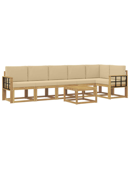Set di divani da esterno 7 pcs Bianco e Beige Poliestere