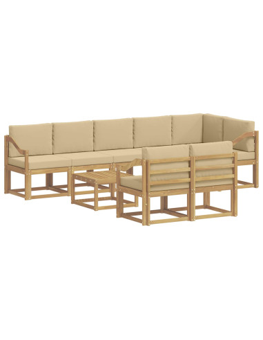 Set di divani da esterno 9 pcs Bianco e Beige Poliestere