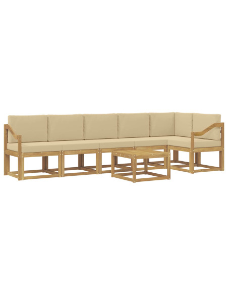 Set di divani da esterno 7 pcs Bianco e Beige Poliestere