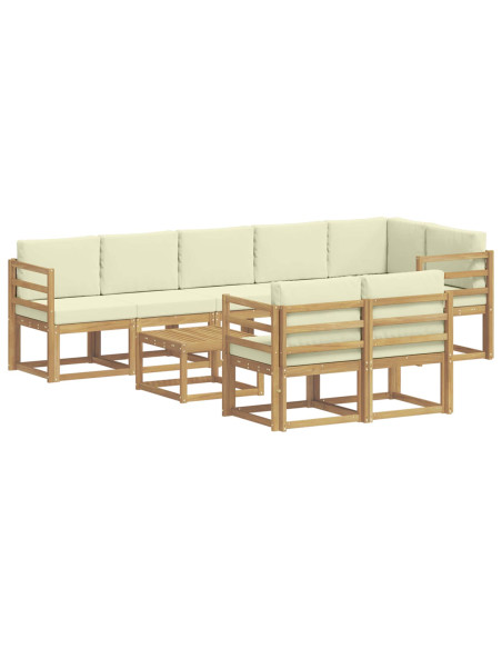 Set di divani da esterno 9 pcs Bianco e Crema Poliestere