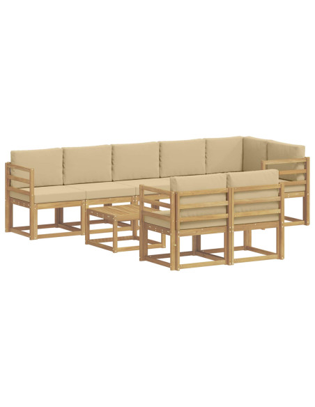 Set di divani da esterno 9 pcs Bianco e Beige Poliestere