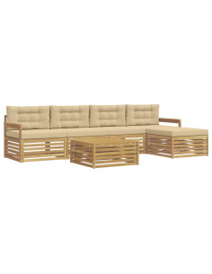 Set di divani da esterno 7 pcs Bianco e Beige Poliestere 2