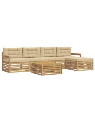 Set di divani da esterno 7 pcs Bianco e Beige Poliestere