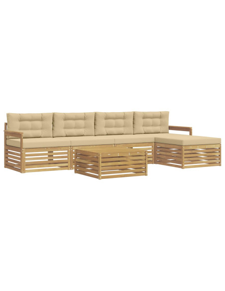 Set di divani da esterno 7 pcs Bianco e Beige Poliestere