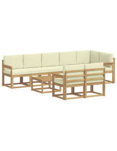 Set di divani da esterno 9 pcs Bianco e Crema Poliestere 2