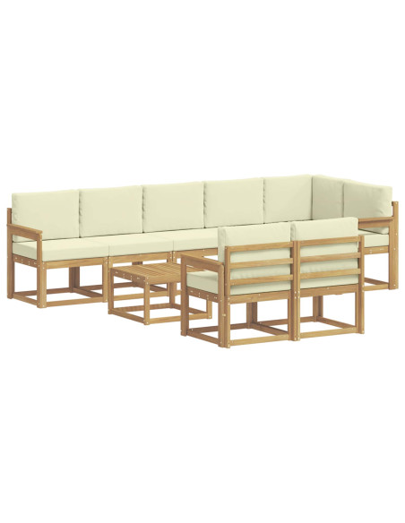 Set di divani da esterno 9 pcs Bianco e Crema Poliestere