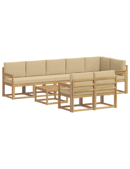Set di divani da esterno 9 pcs Bianco e Beige Poliestere
