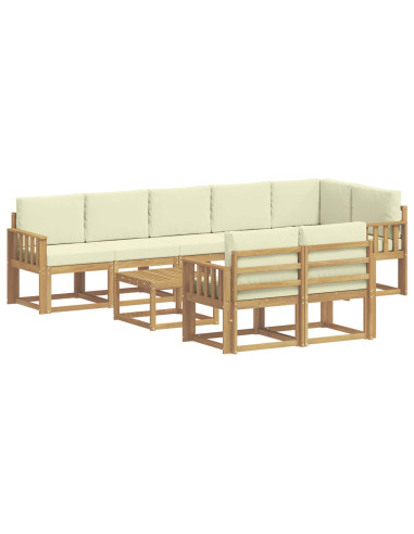 Set di divani da esterno 9 pcs Bianco e Crema Poliestere
