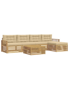 Set di divani da esterno 7 pcs Bianco e Beige Poliestere 2