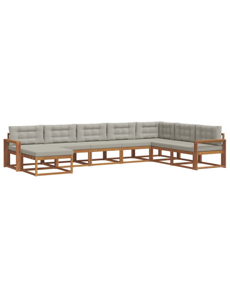 Set di divani da esterno 8 pcs Grigio Naturale e Chiaro