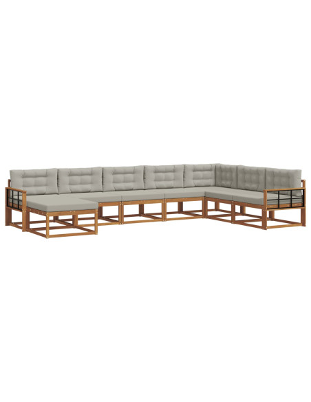 Set di divani da esterno 8 pcs Grigio Naturale e Chiaro