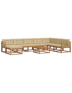 Set di divani da esterno con cuscino 9 pcs Naturale e Beige 2