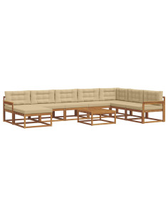 Set di divani da esterno con cuscino 9 pcs Naturale e Beige 2