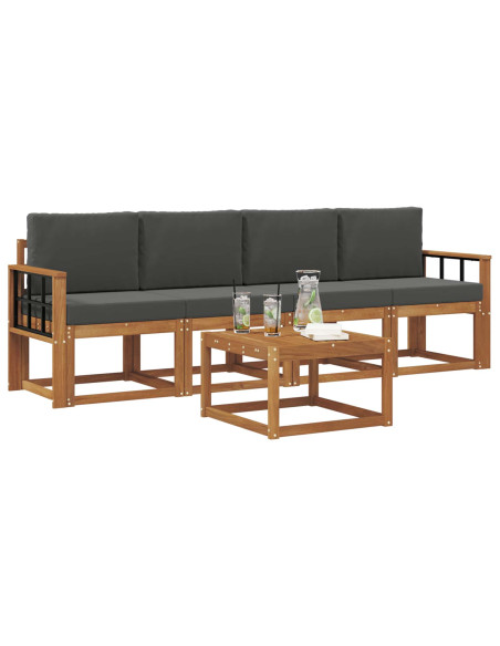 Set di divani da esterno con cuscino 5 pcs Naturale e Antracite
