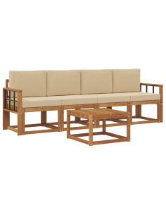 Set di divani da esterno con cuscino 5 pcs Naturale e Beige 2