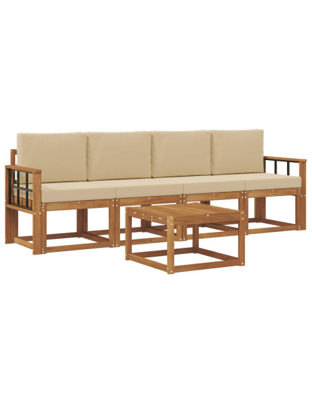 Set di divani da esterno con cuscino 5 pcs Naturale e Beige