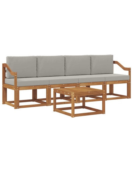 Set di divani da esterno 5 pcs Grigio Naturale e Chiaro