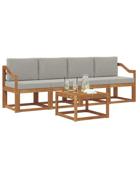 Set di divani da esterno 5 pcs Grigio Naturale e Chiaro