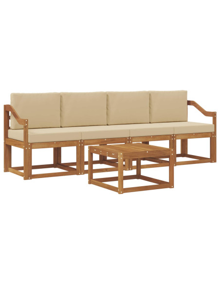 Set di divani da esterno con cuscino 5 pcs Naturale e Beige
