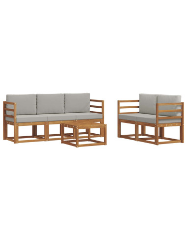 Set di divani da esterno 6 pcs Grigio Naturale e Chiaro
