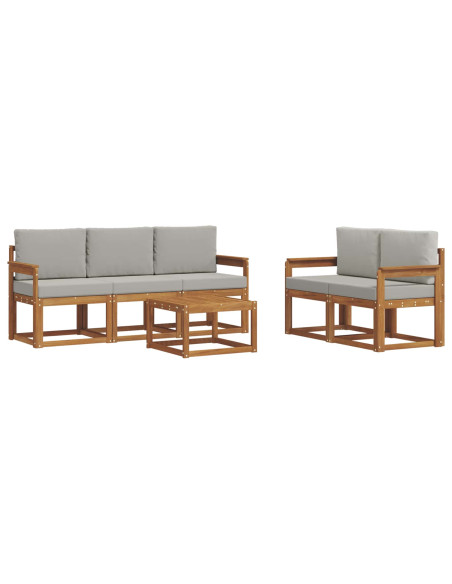 Set di divani da esterno 6 pcs Grigio Naturale e Chiaro