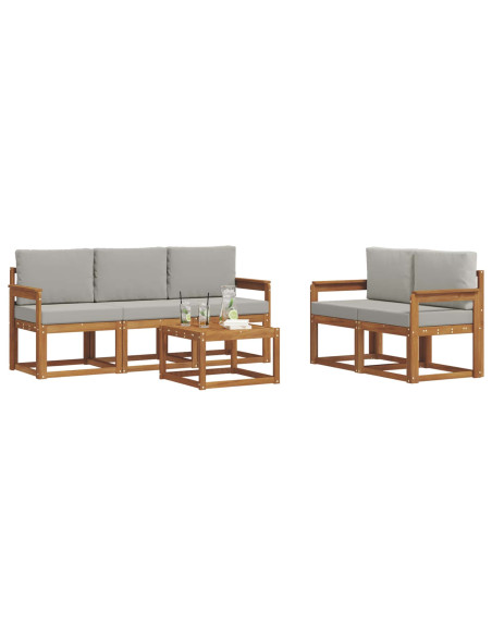 Set di divani da esterno 6 pcs Grigio Naturale e Chiaro