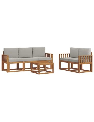 Set di divani da esterno 6 pcs Grigio Naturale e Chiaro