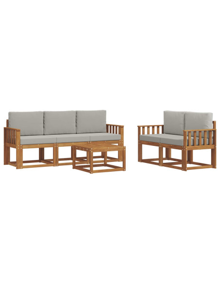Set di divani da esterno 6 pcs Grigio Naturale e Chiaro