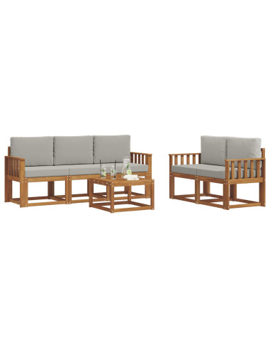 Set di divani da esterno 6 pcs Grigio Naturale e Chiaro