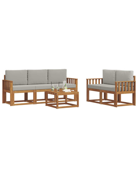 Set di divani da esterno 6 pcs Grigio Naturale e Chiaro
