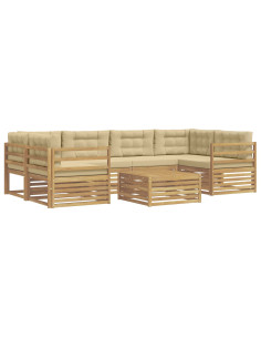 Set di divani da esterno 7 pcs Bianco e Beige Poliestere 2