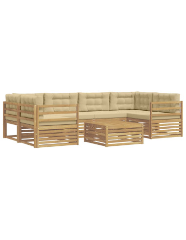 Set di divani da esterno 7 pcs Bianco e Beige Poliestere