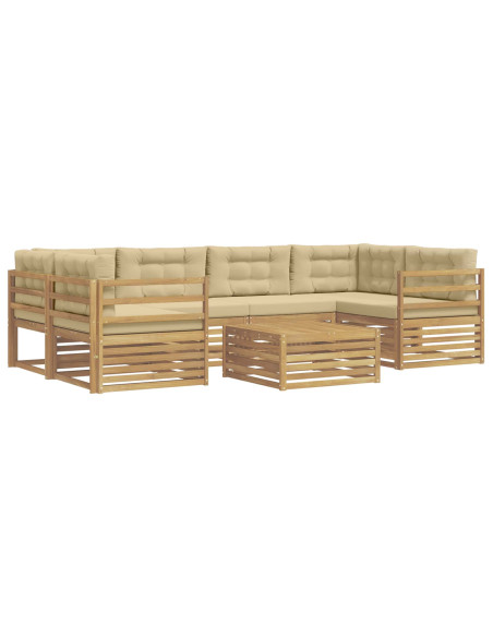 Set di divani da esterno 7 pcs Bianco e Beige Poliestere