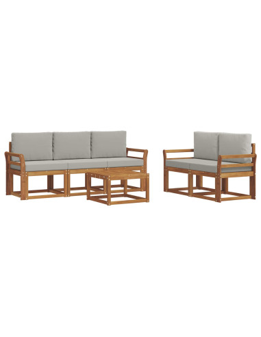 Set di divani da esterno 6 pcs Grigio Naturale e Chiaro