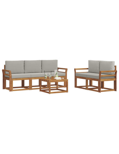 Set di divani da esterno 6 pcs Grigio Naturale e Chiaro