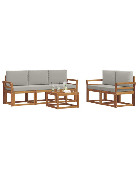 Set di divani da esterno 6 pcs Grigio Naturale e Chiaro