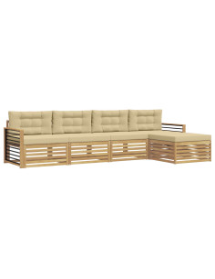 Set di divani da esterno 5 pcs Bianco e Beige Poliestere 2