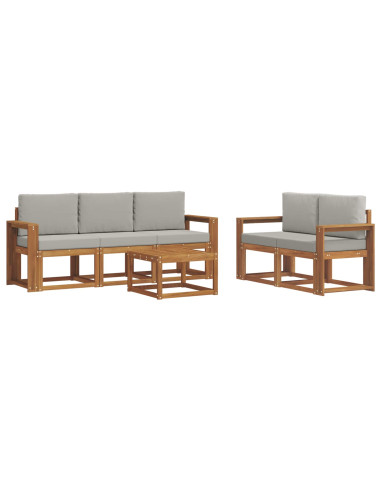 Set di divani da esterno 6 pcs Grigio Naturale e Chiaro