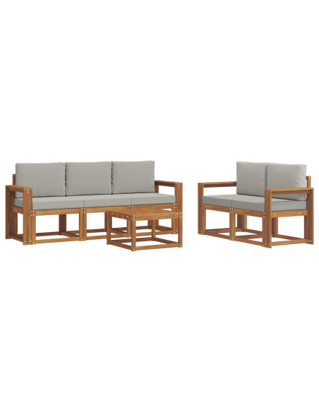 Set di divani da esterno 6 pcs Grigio Naturale e Chiaro