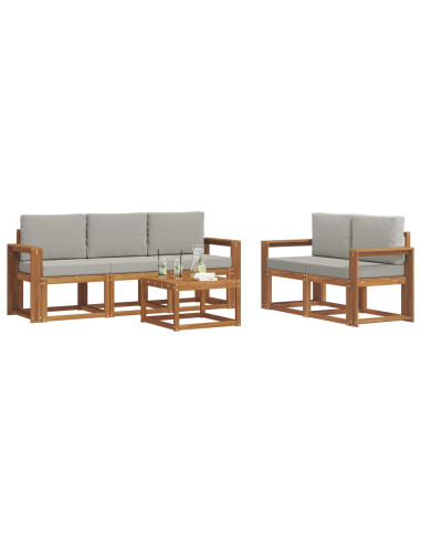 Set di divani da esterno 6 pcs Grigio Naturale e Chiaro