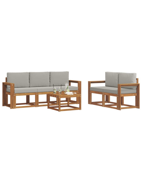 Set di divani da esterno 6 pcs Grigio Naturale e Chiaro